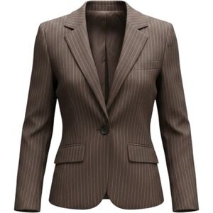 Ann Taylor Brown Pinstripe Virgin Wool Blend Blazer Italian Fabric SZ 2 ID8056D